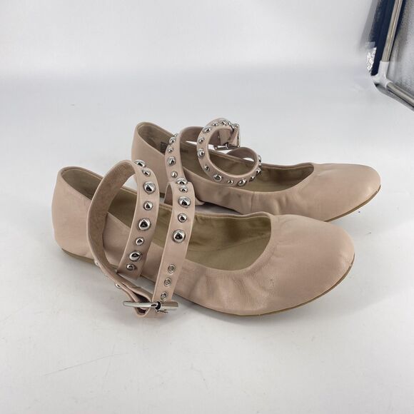 Steve Madden Mollie Ankle Wrap Ballet Flat Women Size 8.5M Pink Leather Studded - Picture 1 of 5